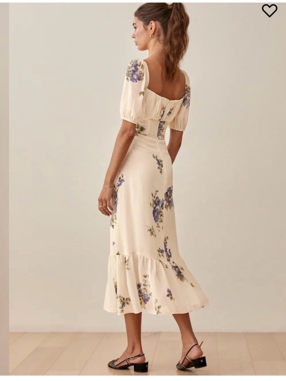 Reformation Parke Midi Dress Roquefort Floral Ivory Size 4 - Picture 3 of 13